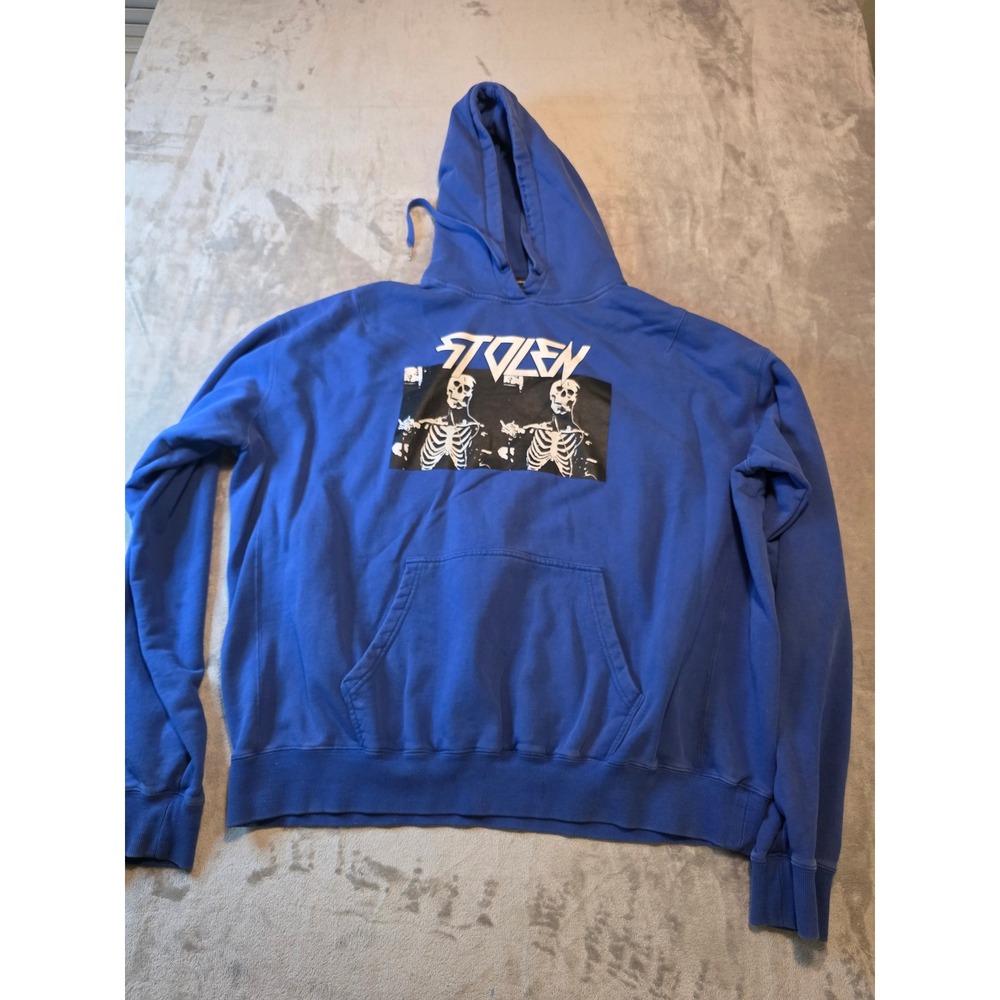 Stolen Girlfriends Club Hoodie Mens XL Blue Skeleton Graphic Pullover Sweatshirt